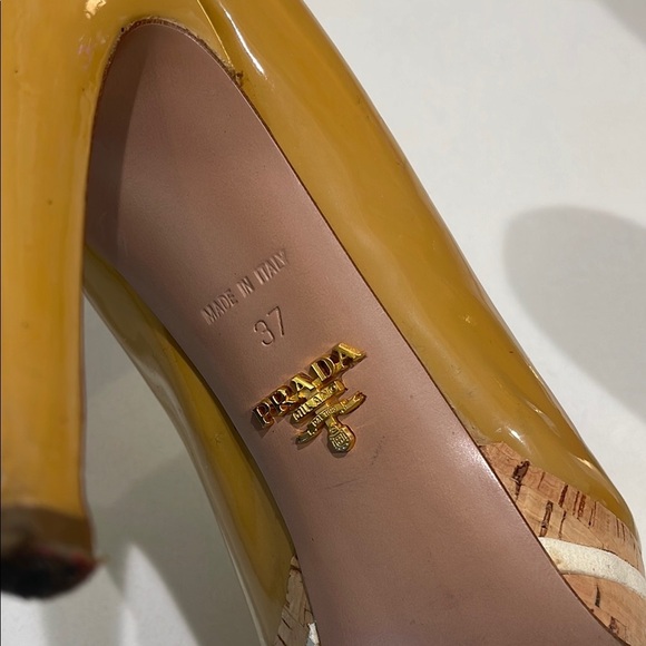Prada Women's Beige Peep-Toe Platform Heels - Picture 2 of 8